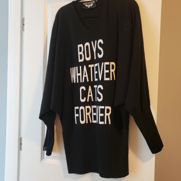 Killstar Dresses & Skirts - KillStar sweater dress BOYS WHATEVER CATS FOREVER